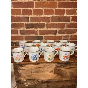 Bohemia Flower of Month Coffee Mug Tea Cup Gold Trim Ribbed Choose 1